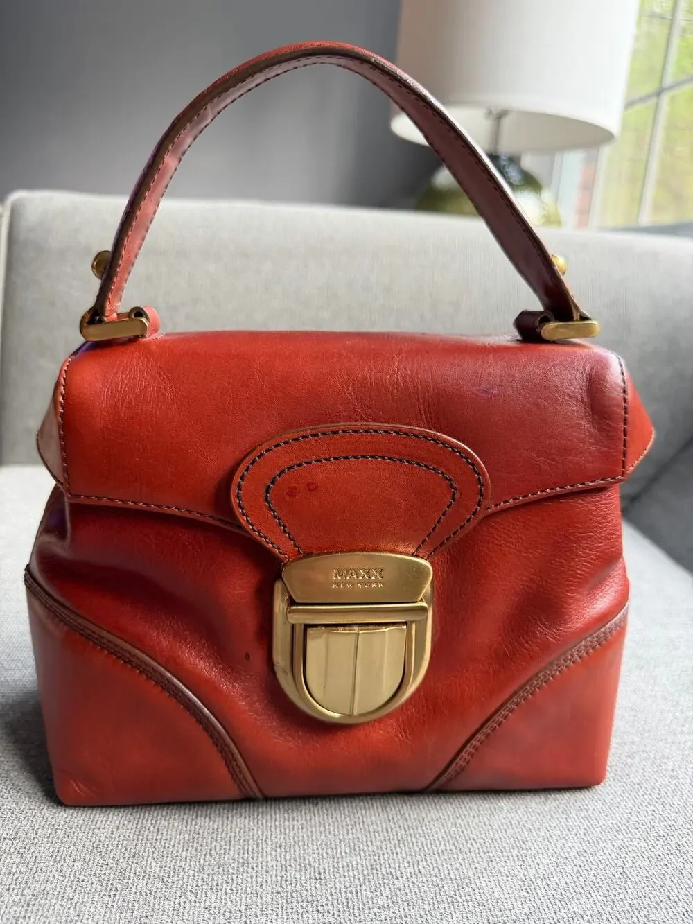 Vintage Maxx New York Hand Purse Leather Cognac Buckle Classic